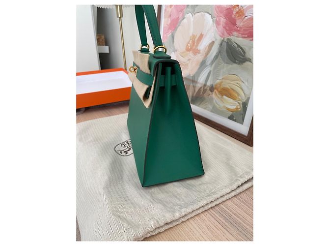 Hermès Kelly Sellier 28 Epsom Verde Vertigo Oro Verde scuro - vista 5
