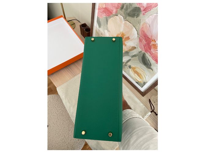 Hermès Kelly Sellier 28 Epsom Verde Vertigo Oro Verde scuro - vista 6