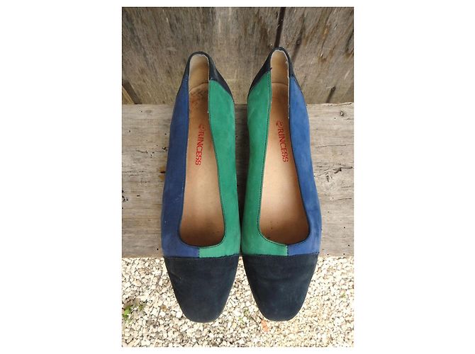 Autre Marque Décolleté Princess in camoscio blu e verde - vista 2