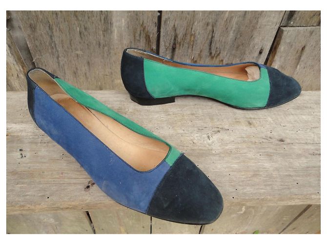 Autre Marque Décolleté Princess in camoscio blu e verde - vista 3