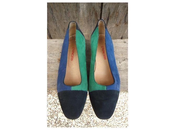 Autre Marque Décolleté Princess in camoscio blu e verde - vista 4