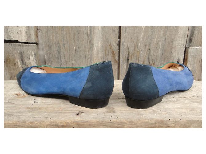 Autre Marque Décolleté Princess in camoscio blu e verde - vista 5