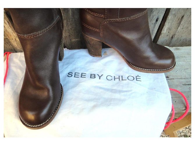 Botas See by Chloé de piel marrón Castaño - vista 8