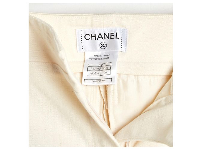 Chanel 2008 Slim Jeans Hose FR36 Ecru Baumwolle Denim Bootcut Jeans US27 Roh - Ansicht 3