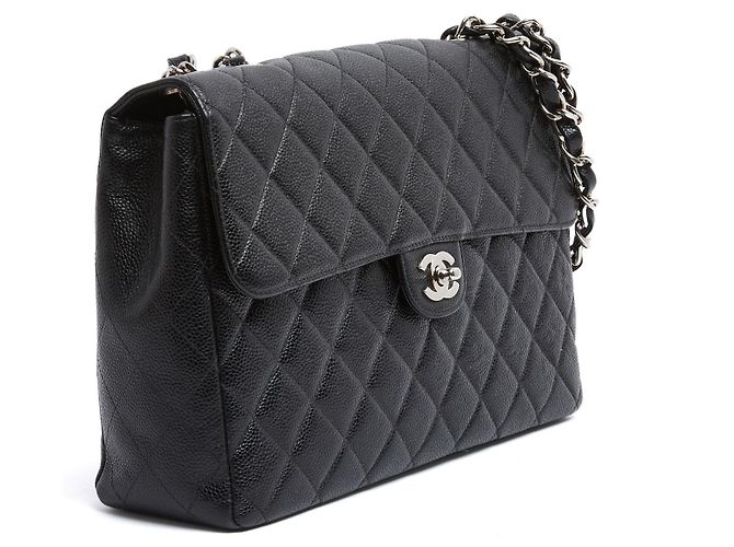 Timeless Chanel 2005 Große Klassische CC Tasche Schwarz Silber Zeitlos Klassisch Maxi - Ansicht 2