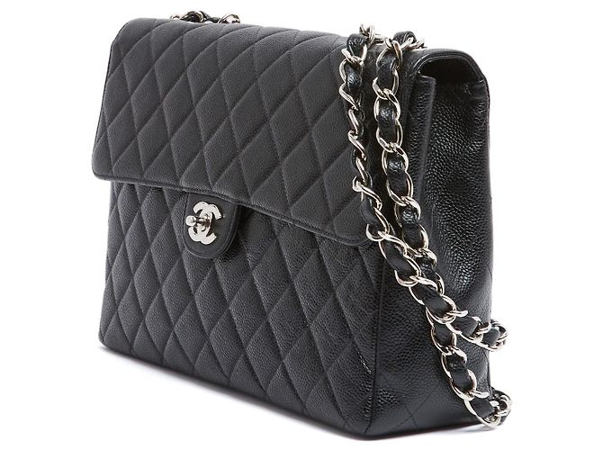 Timeless Chanel 2005 Große Klassische CC Tasche Schwarz Silber Zeitlos Klassisch Maxi - Ansicht 4