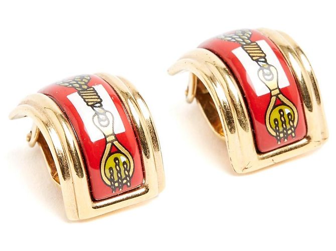Orecchini a clip Hermès Boucles Clips Email Imprime Red Marine D'oro - vista 2