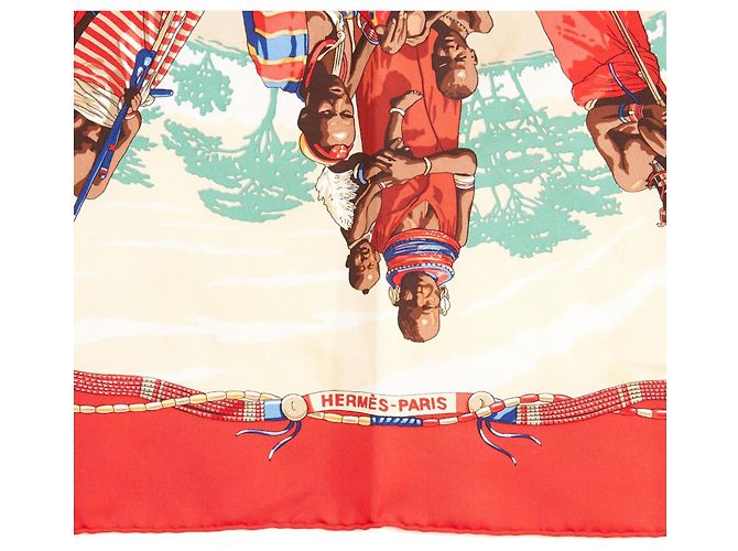 Bufanda Cuadrada Hermès 90 Perlas de Kenia 1997 Rybaltchenko Bufanda de Twill Hermes Roja - vista 4