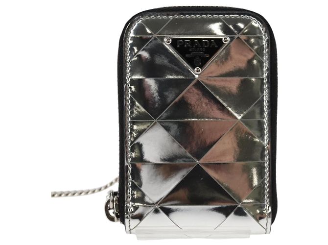 Bolso con correa de collar PRADA, panel triangular, tono plateado auténtico 118871M - vista 2