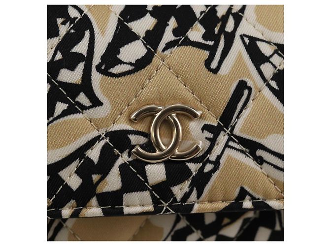 CHANEL Matelassé Bandiera a Scacchi Borsa a Spalla con Catena Nylon Beige CC Auth 125975M D'oro - vista 15