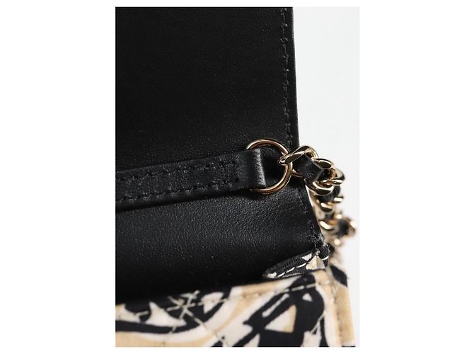 CHANEL Matelassé Bandiera a Scacchi Borsa a Spalla con Catena Nylon Beige CC Auth 125975M D'oro - vista 18
