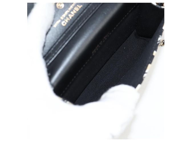 CHANEL Matelassé Bandiera a Scacchi Borsa a Spalla con Catena Nylon Beige CC Auth 125975M D'oro - vista 19