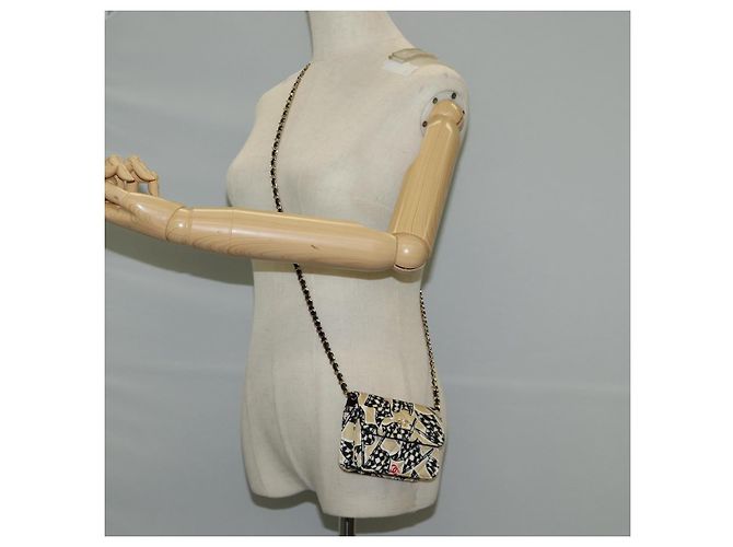 CHANEL Matelassé Bandiera a Scacchi Borsa a Spalla con Catena Nylon Beige CC Auth 125975M D'oro - vista 23