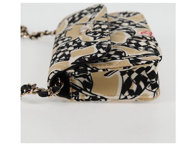 CHANEL Matelassé Bandiera a Scacchi Borsa a Spalla con Catena Nylon Beige CC Auth 125975M D'oro - vista 4