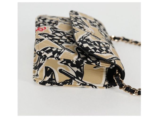 CHANEL Matelassé Bandiera a Scacchi Borsa a Spalla con Catena Nylon Beige CC Auth 125975M D'oro - vista 5