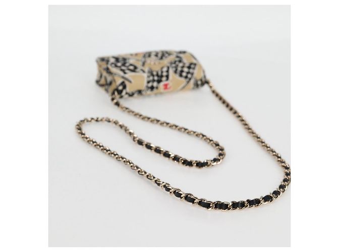 CHANEL Matelassé Bandiera a Scacchi Borsa a Spalla con Catena Nylon Beige CC Auth 125975M D'oro - vista 7