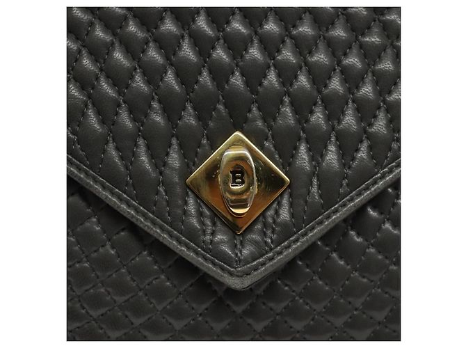 BALLY Bolsa de mão acolchoada de couro cinza dourado Auth BA2727 Marrom - vista 14