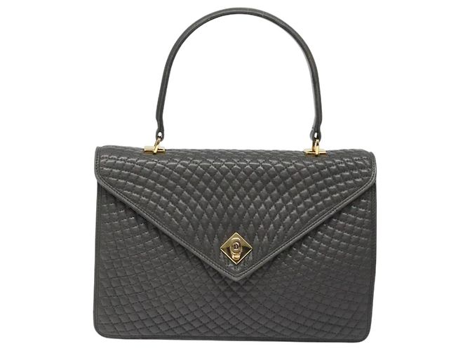 BALLY Bolsa de mão acolchoada de couro cinza dourado Auth BA2727 Marrom - vista 2