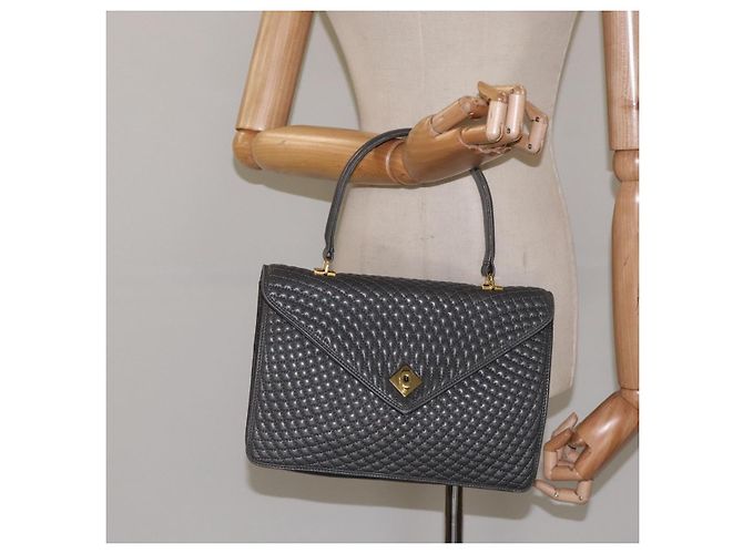 BALLY Bolsa de mão acolchoada de couro cinza dourado Auth BA2727 Marrom - vista 21