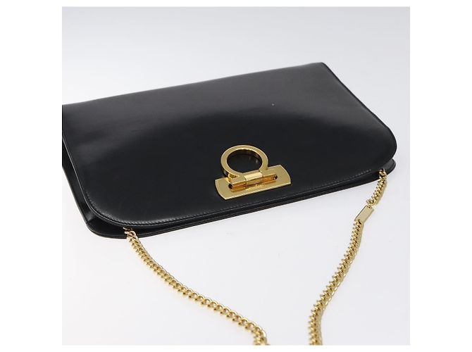 Borsa a spalla in pelle nera e oro Gancini Chain di Salvatore Ferragamo Auth 124746 Nero D'oro - vista 6