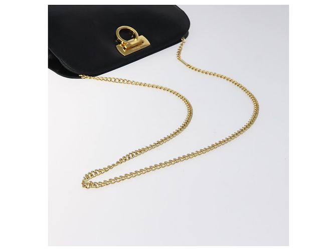 Borsa a spalla in pelle nera e oro Gancini Chain di Salvatore Ferragamo Auth 124746 Nero D'oro - vista 7