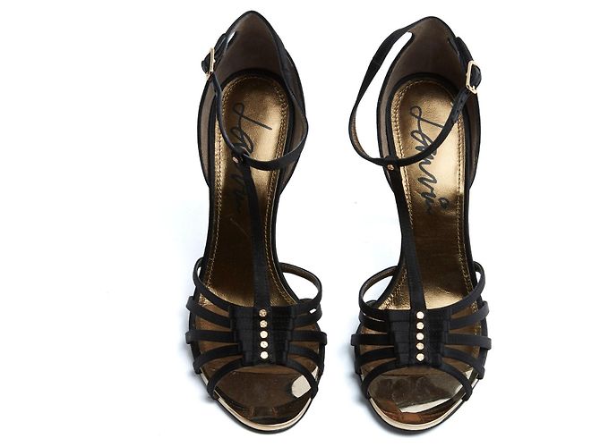 Lanvin Tacchi Sandali EU38 Nero Satinato Tacchi Sandali UK5 US7.5 Nuovo - vista 2