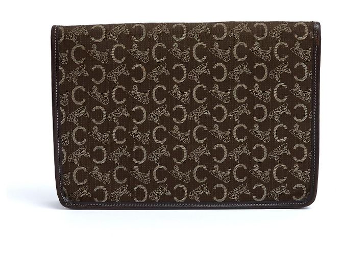Diamond Céline Pochette Enveloppe Calèche 1985s Clutch in Tela Monogramma Marrone Celine D'oro - vista 3