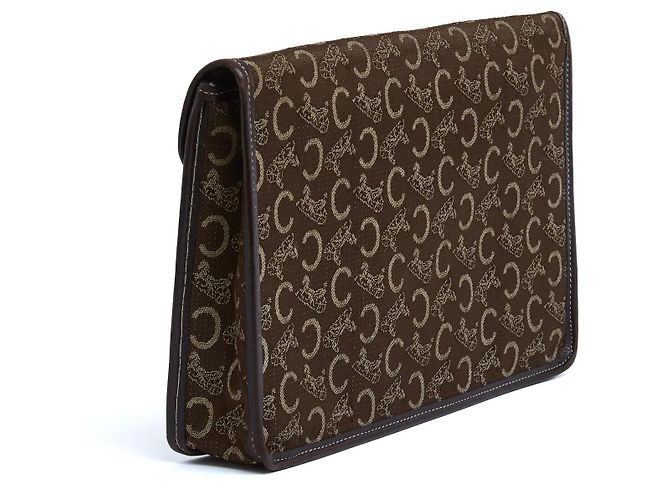 Diamond Céline Pochette Enveloppe Calèche 1985s Clutch in Tela Monogramma Marrone Celine D'oro - vista 4