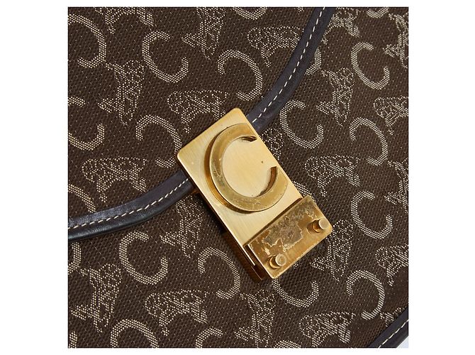 Diamond Céline Pochette Enveloppe Calèche 1985s Clutch in Tela Monogramma Marrone Celine D'oro - vista 6