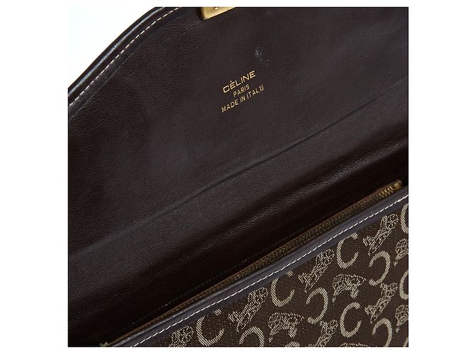 Diamond Céline Pochette Enveloppe Calèche 1985s Clutch in Tela Monogramma Marrone Celine D'oro - vista 7