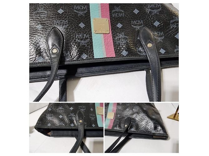 MCM Visetos Gestreifter Shopper Tote Schwarz - Ansicht 10