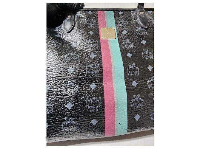 MCM Visetos Gestreifter Shopper Tote Schwarz - Ansicht 12