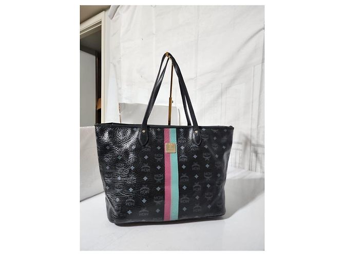 MCM Visetos Gestreifter Shopper Tote Schwarz - Ansicht 16