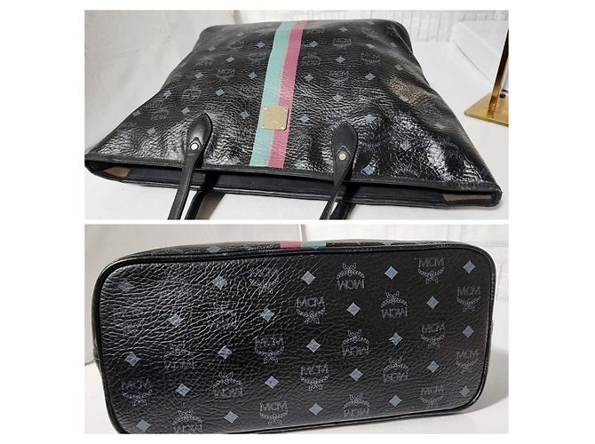 MCM Visetos Gestreifter Shopper Tote Schwarz - Ansicht 6