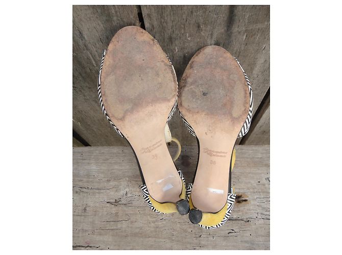 Autre Marque Bocage Ledersandalen Schwarz Weiß Gelb 8cm Absatz - Ansicht 6