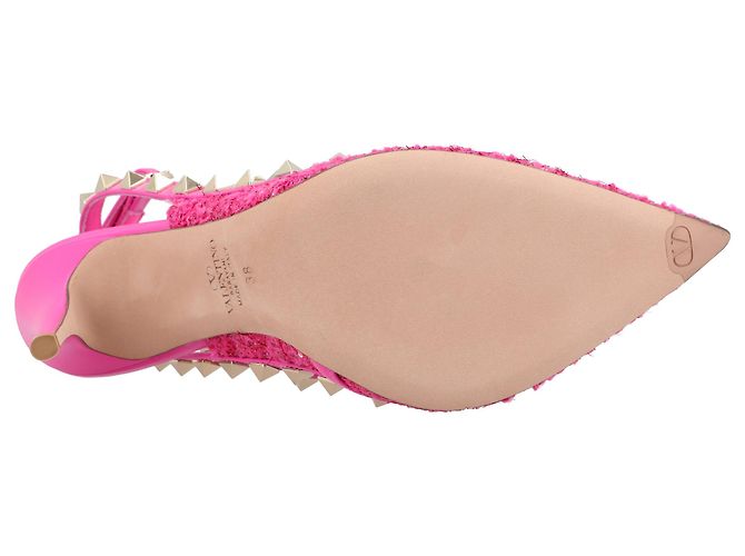 Valentino Garavani Décolleté Valentino Caged 100 in tweed e pelle rosa - vista 4