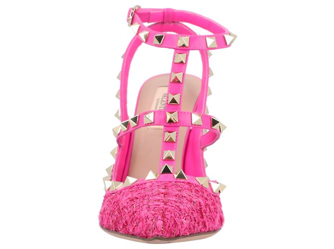 Valentino Garavani Décolleté Valentino Caged 100 in tweed e pelle rosa - vista 5
