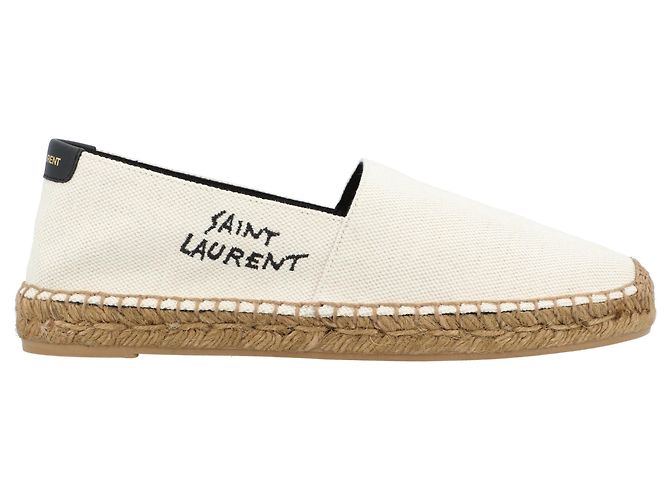 Espadrilles brodées Saint Laurent en toile beige - vue 6