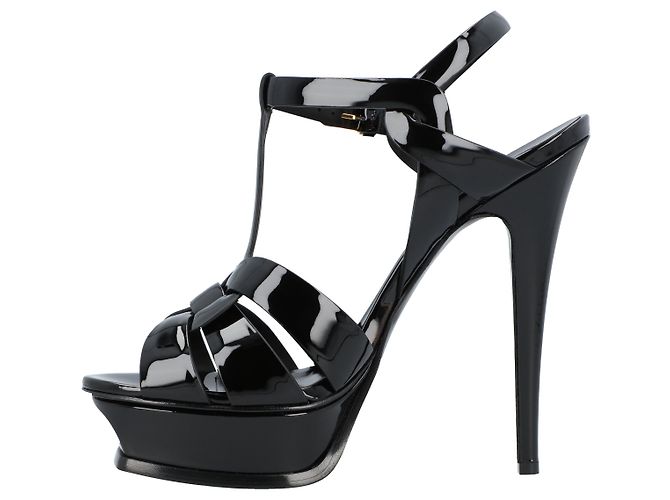 Saint Laurent Tribute Plattformsandalen aus schwarzem Lackleder - Ansicht 2
