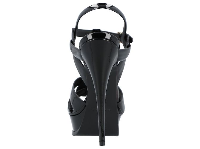 Saint Laurent Tribute Plattformsandalen aus schwarzem Lackleder - Ansicht 3