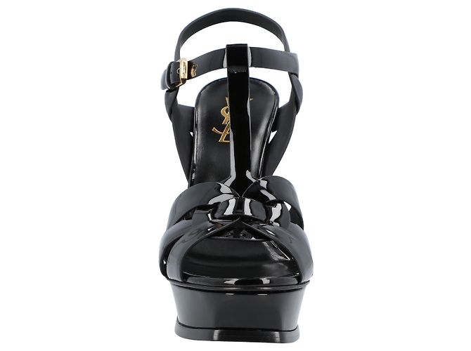 Saint Laurent Tribute Plattformsandalen aus schwarzem Lackleder - Ansicht 5