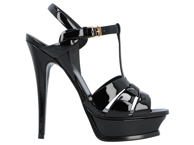 Saint Laurent Tribute Plattformsandalen aus schwarzem Lackleder - Ansicht 6
