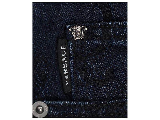 Jeans Slim Fit Jacquard de Versace en Algodón Azul - vista 13