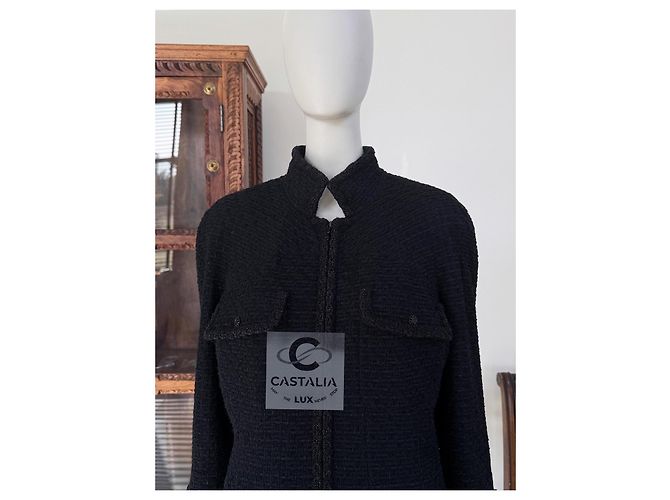 Chanel Skulpturaler Minimalismus Schwarze Tweedjacke 44 FR - Ansicht 10