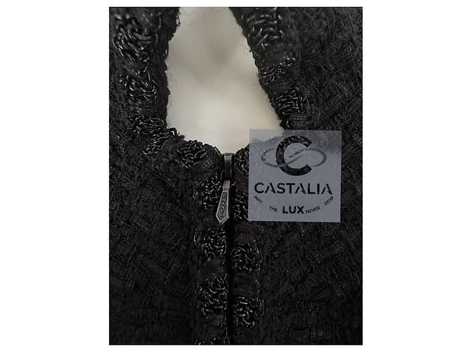 Chanel Skulpturaler Minimalismus Schwarze Tweedjacke 44 FR - Ansicht 11