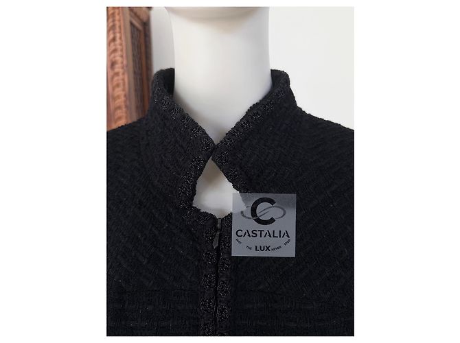 Chanel Skulpturaler Minimalismus Schwarze Tweedjacke 44 FR - Ansicht 12