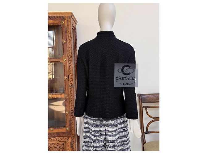 Chanel Skulpturaler Minimalismus Schwarze Tweedjacke 44 FR - Ansicht 15