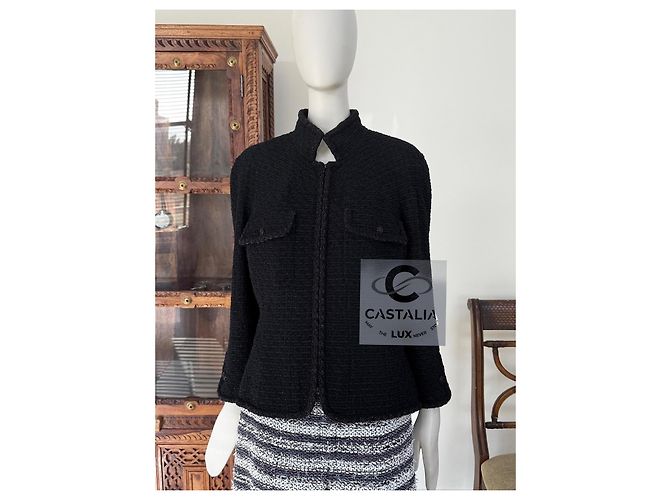 Chanel Skulpturaler Minimalismus Schwarze Tweedjacke 44 FR - Ansicht 2