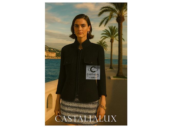 Chanel Skulpturaler Minimalismus Schwarze Tweedjacke 44 FR - Ansicht 4