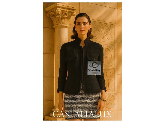Chanel Skulpturaler Minimalismus Schwarze Tweedjacke 44 FR - Ansicht 5